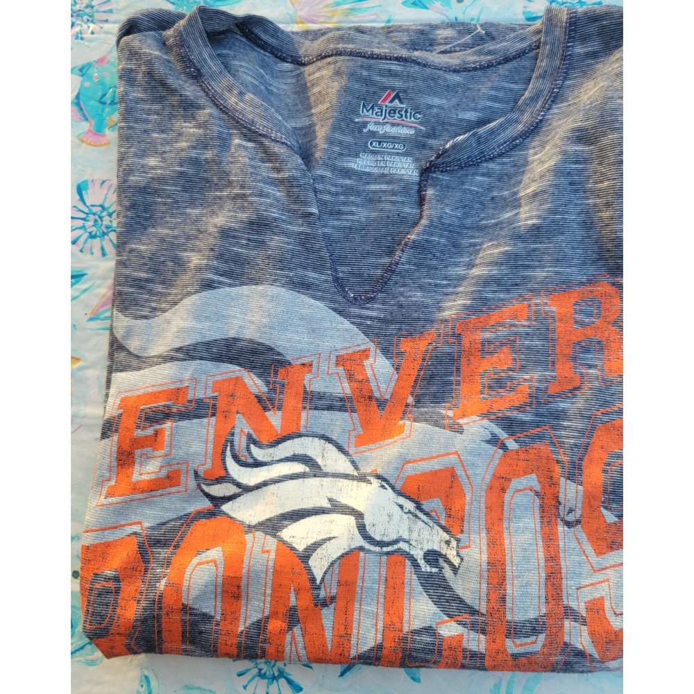 Majestic Denver Broncos Womens XL Navy Blue Space Dye Long Sleeve V-Neck Shirt - Picture 5 of 6